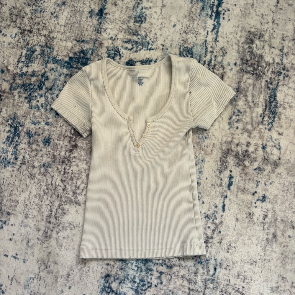 Brandy Melville Cream Short Sleeve Ribbed Tee